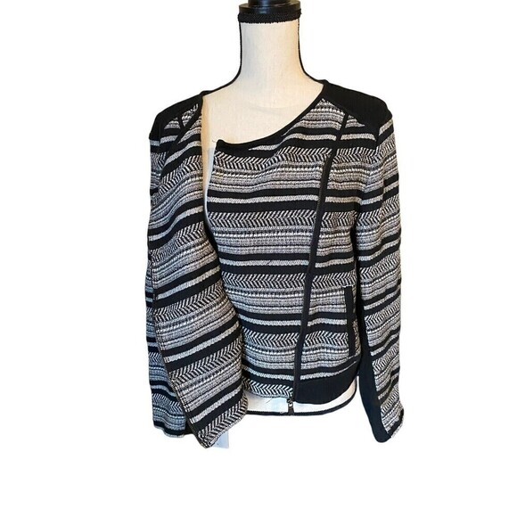LOU & Grey Womens Large Pattern Play Moto Jacket Zip Front Black White C… - Picture 3 of 8